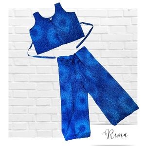 Rima Beach Wear Set Pareo Palazzo Wide Leg Pants & Crop Top Wrap Around Pants